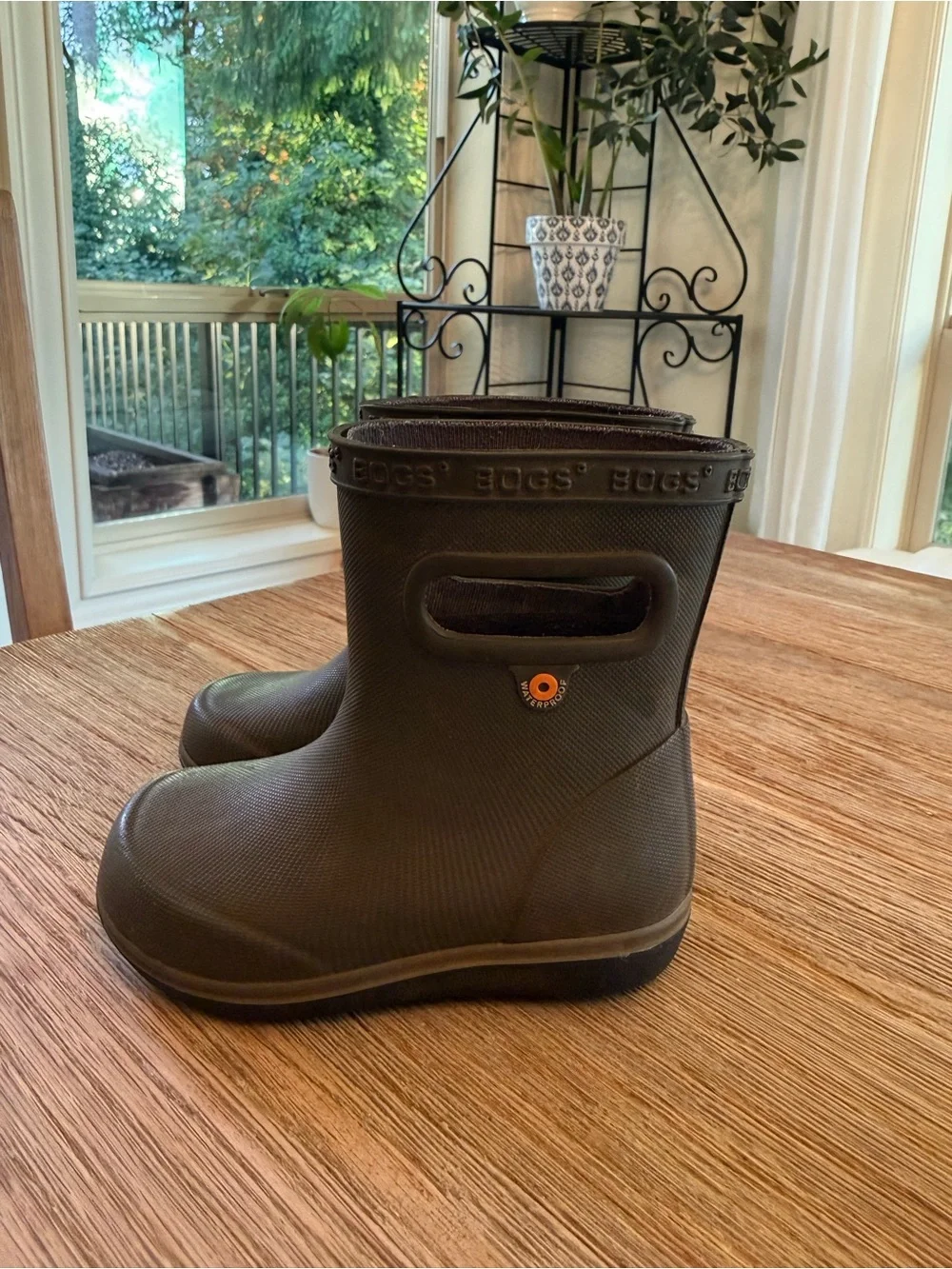 Bogs Kids Olive Rubber Rain Boots with Easy-Grip Handles